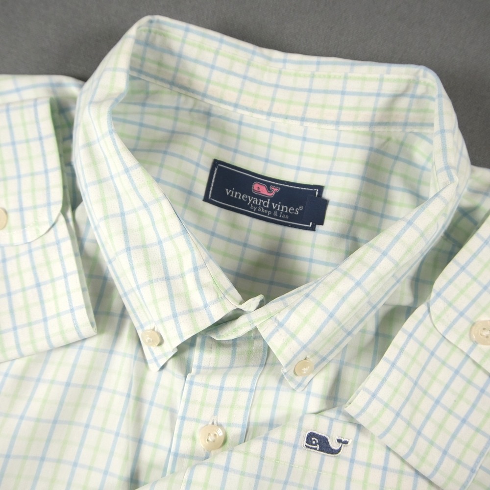 Vineyard Vines Green Blue Check Button Down Mens XXL Long Sleeve Stretch Shirt